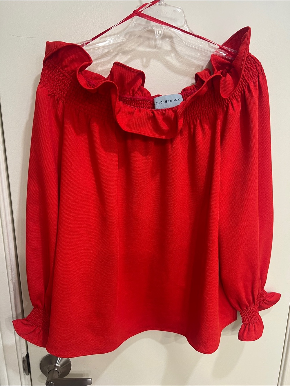 Tuckernuck Vibrant Red Ruffle Off-Shoulder Blouse